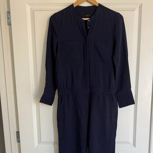 J. Crew Navy Blue Drapey Oxford Jumpsuit - women's size 0 NWOT - Picture 8 of 9